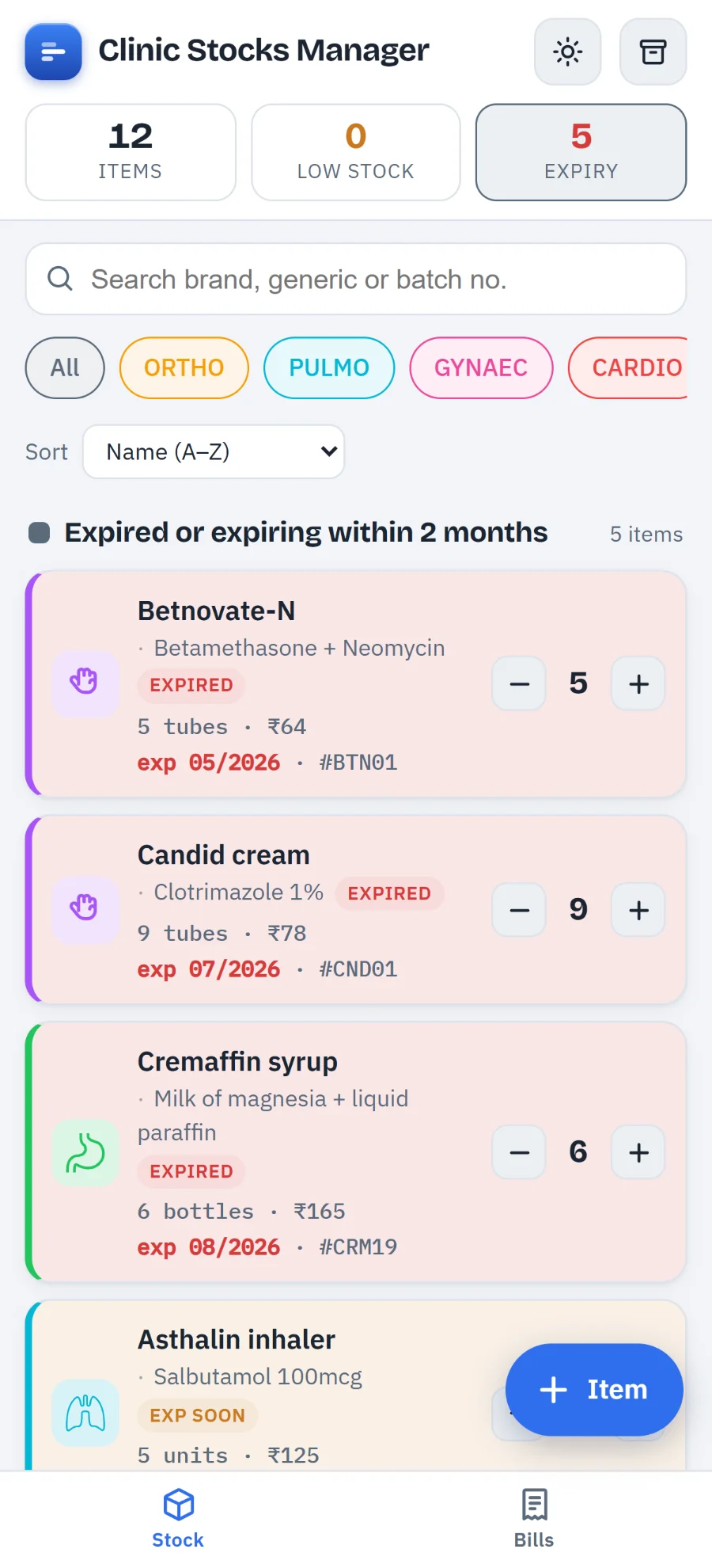 The list filtered to items nearing expiry