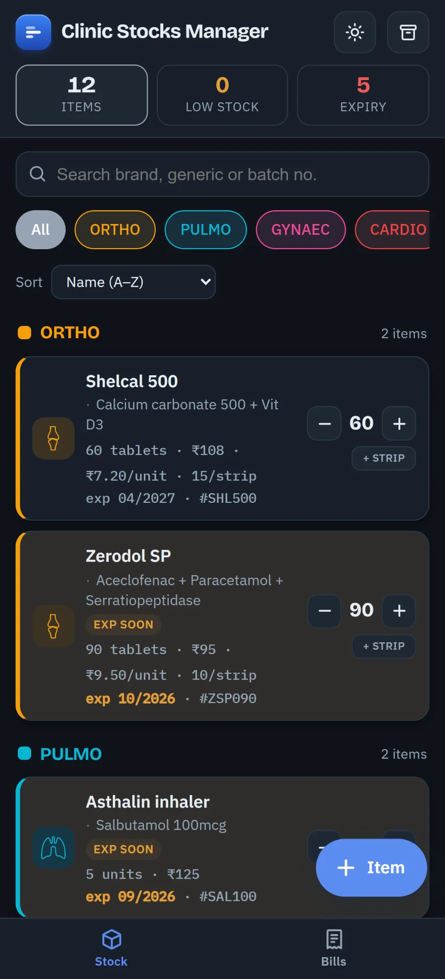 The app in dark mode